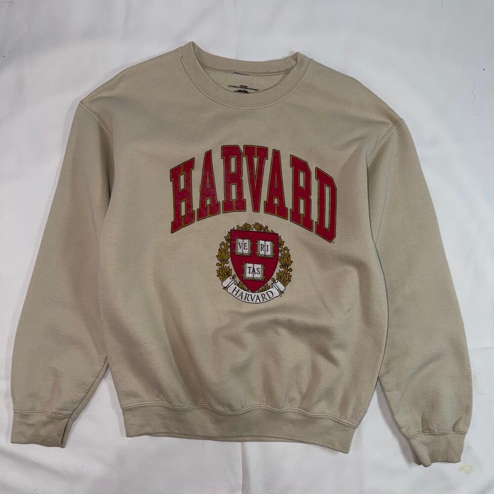 Cream Red Harvard University Collegiate Graphic Long Sleeve Crew Neck Medium - Picture 7 of 12